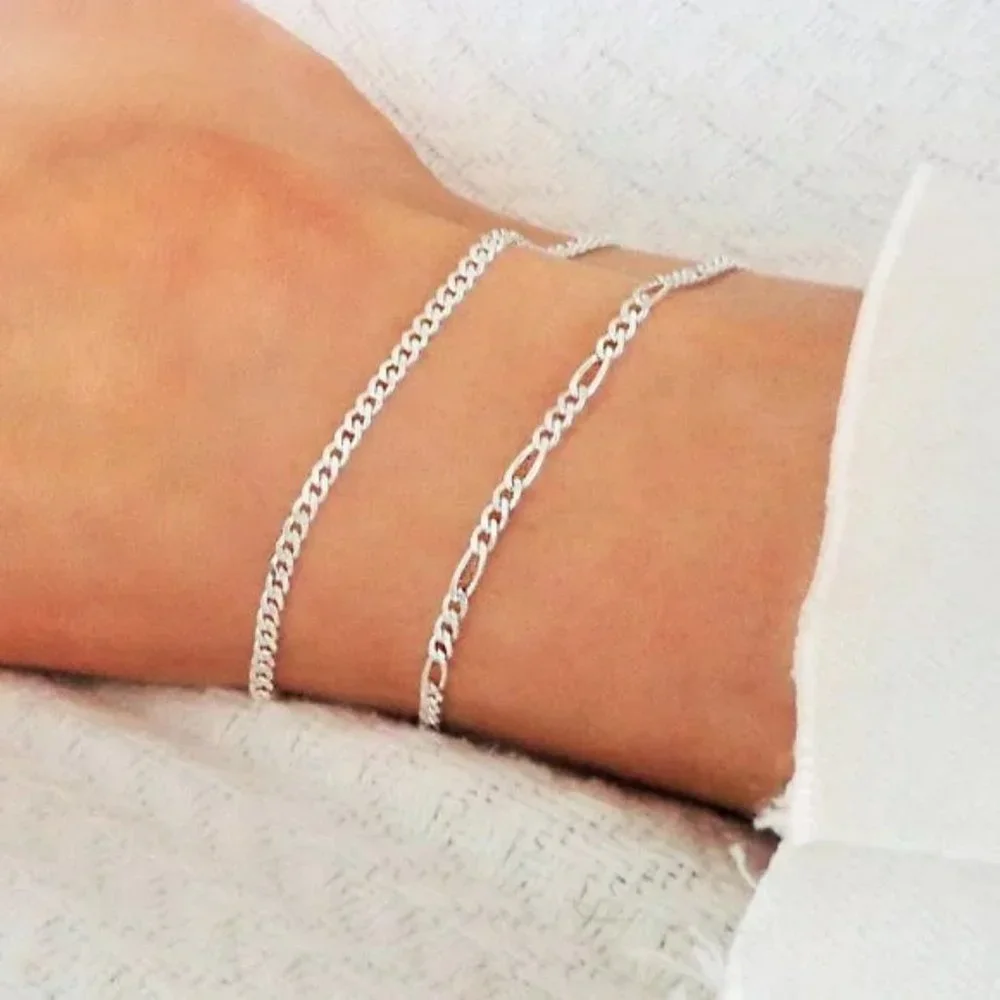 Sterling Silver Figaro Anklet Real Silver Layering Ankle Bracelet 925 Italy - Picture 3 of 4